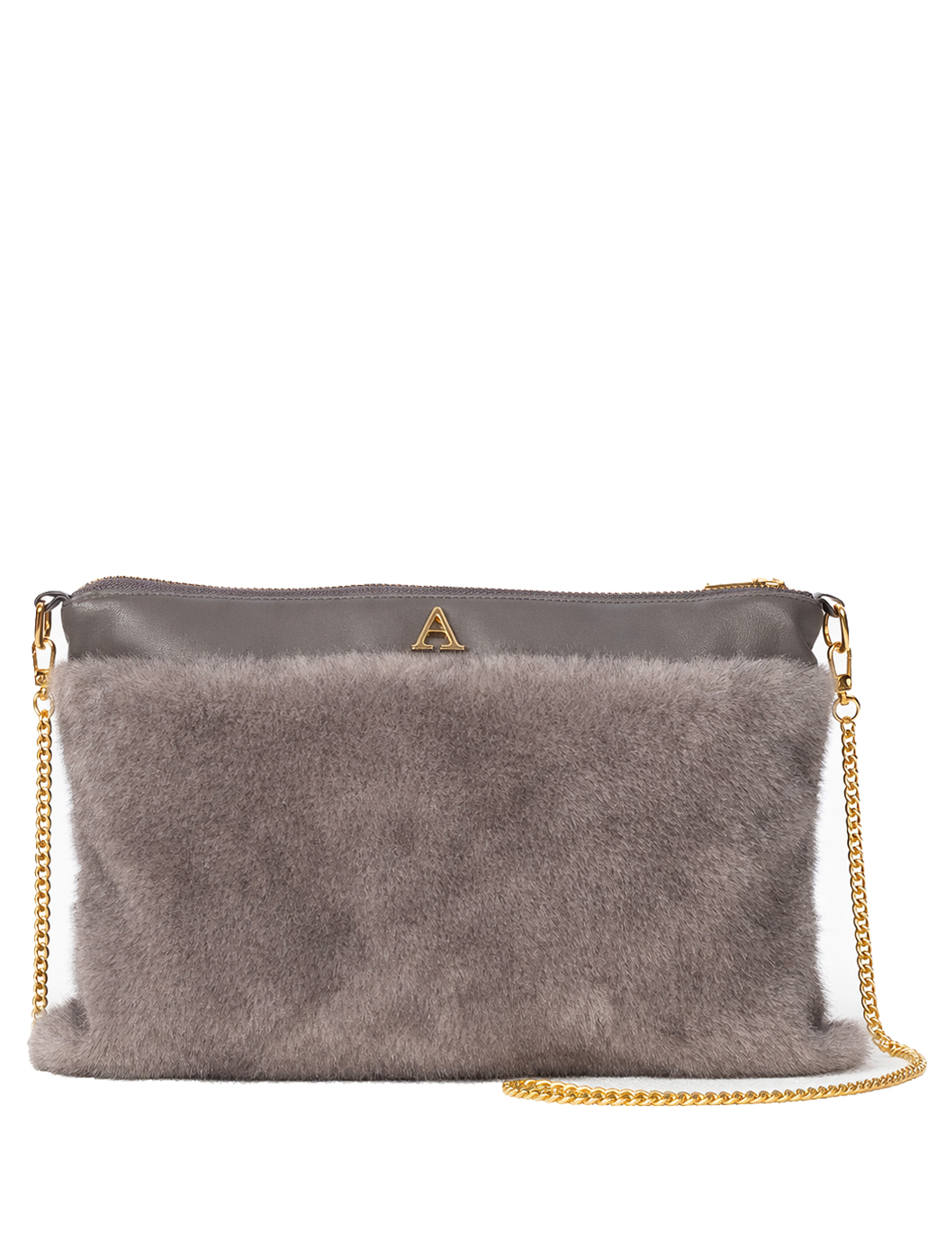 BORSA FAUX FUR MINK EFFECT CON CATENA,100%PL,MADE IN PRC   - GREY